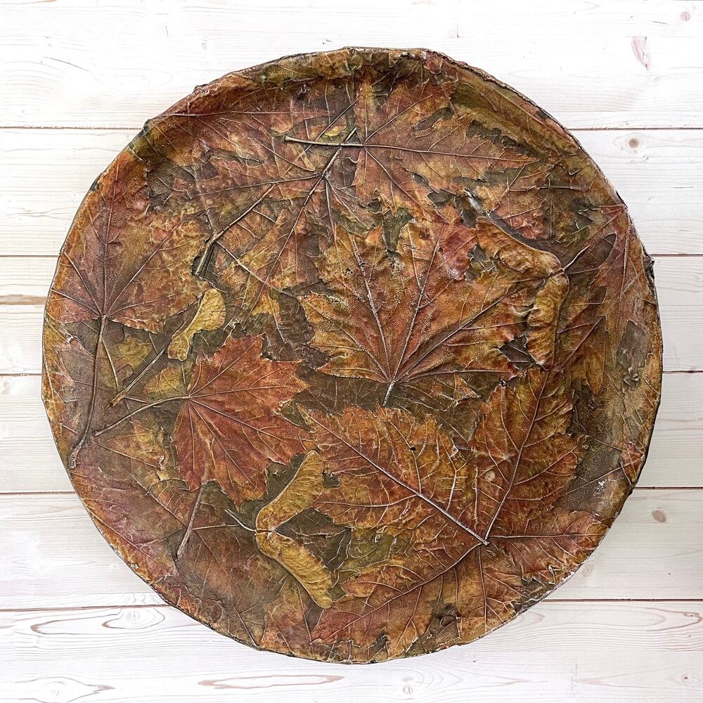 Real Leaf Foliage Electroplate Decorative Plate Bronze Patina Tone Rustic Nature
